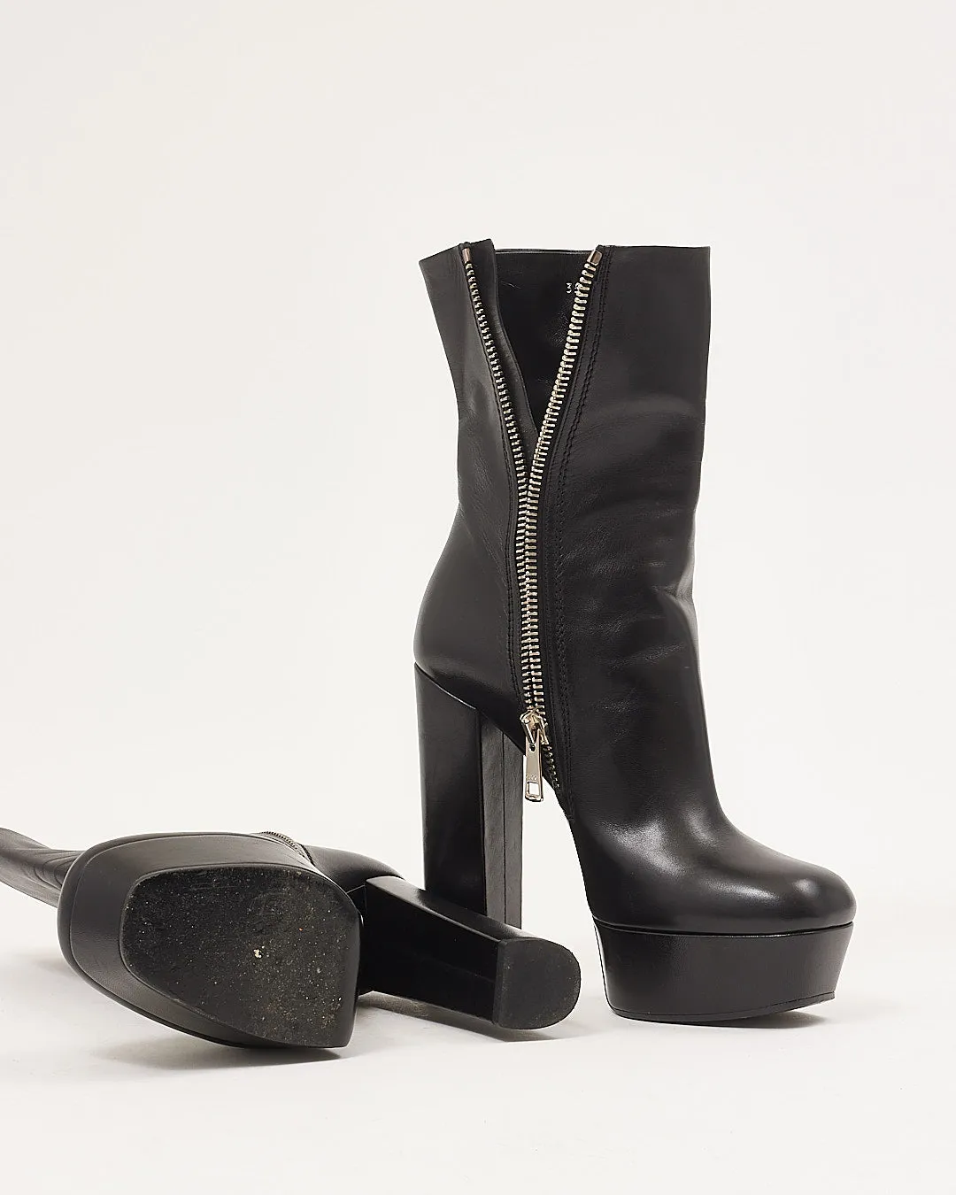 Gucci Black Leather Platform Heel Booties - 40