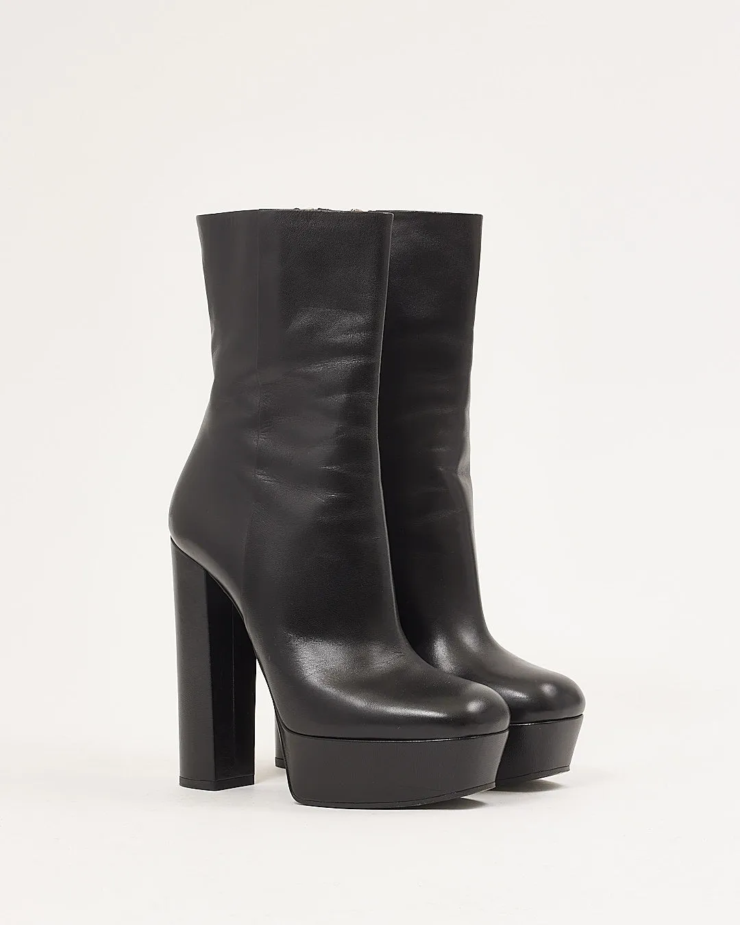 Gucci Black Leather Platform Heel Booties - 40