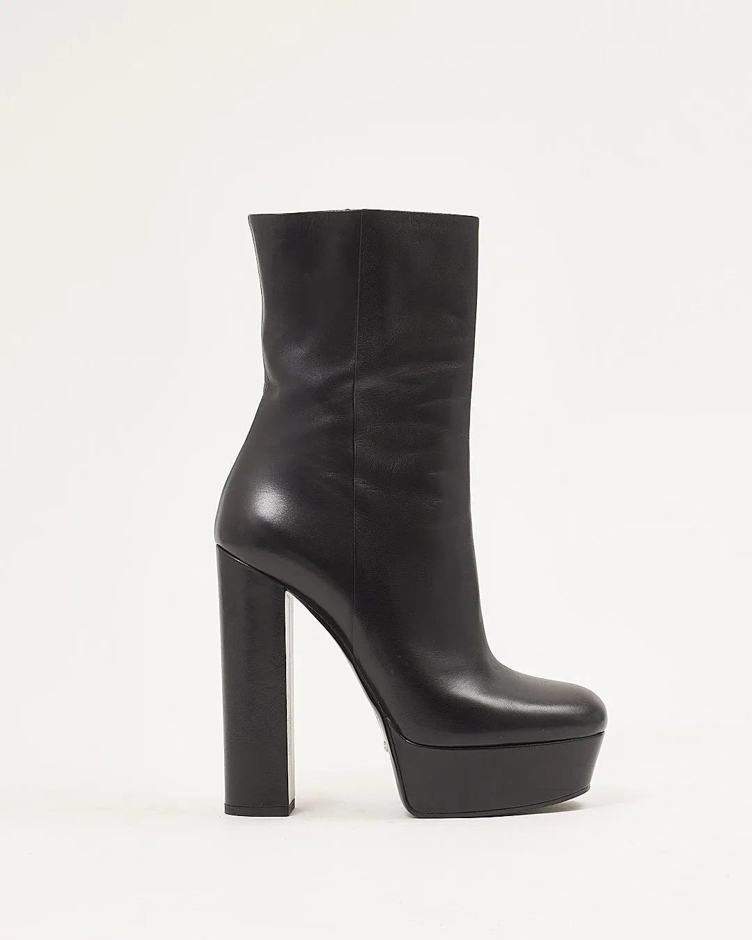 Gucci Black Leather Platform Heel Booties - 40
