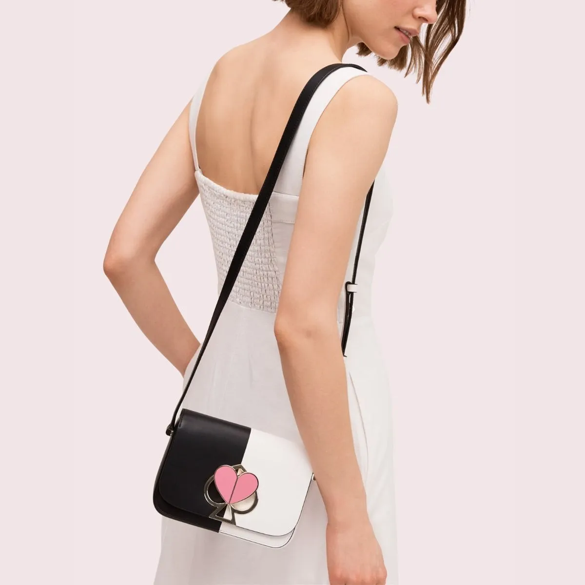 Nicola Bicolor Twistlock Small Black and Optic White Shoulder Bag