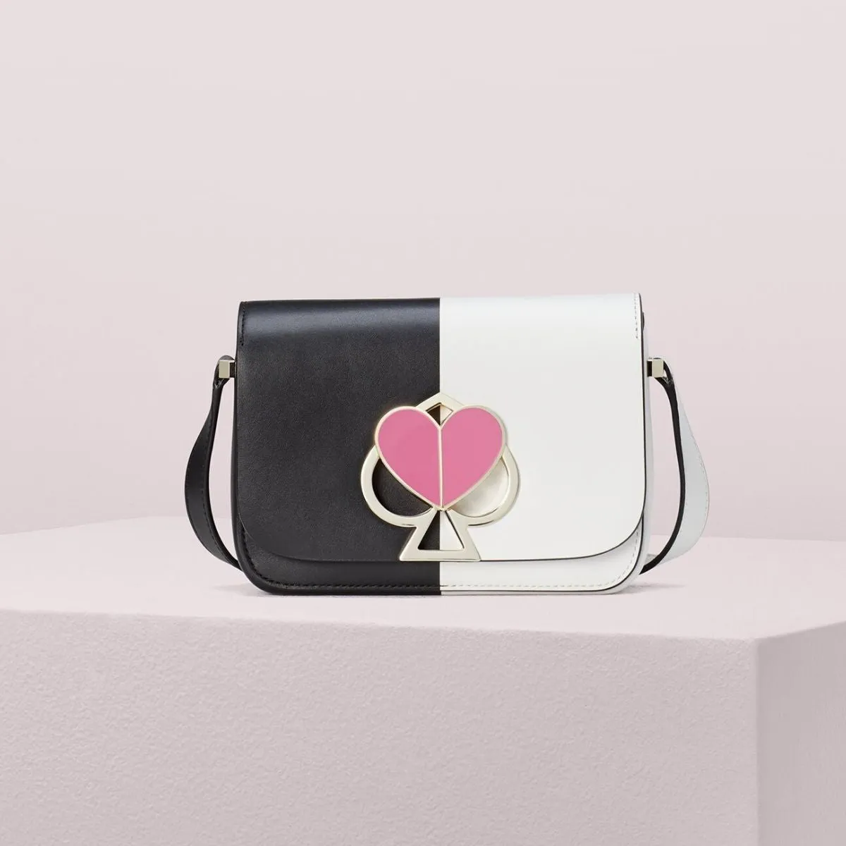 Nicola Bicolor Twistlock Small Black and Optic White Shoulder Bag