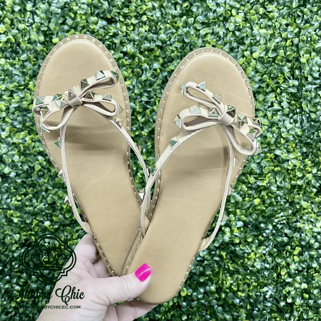 Nude Studded Bow Sandals
