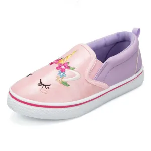 Pink and Purple Paneled Unicorn Embroidered Slip-ons