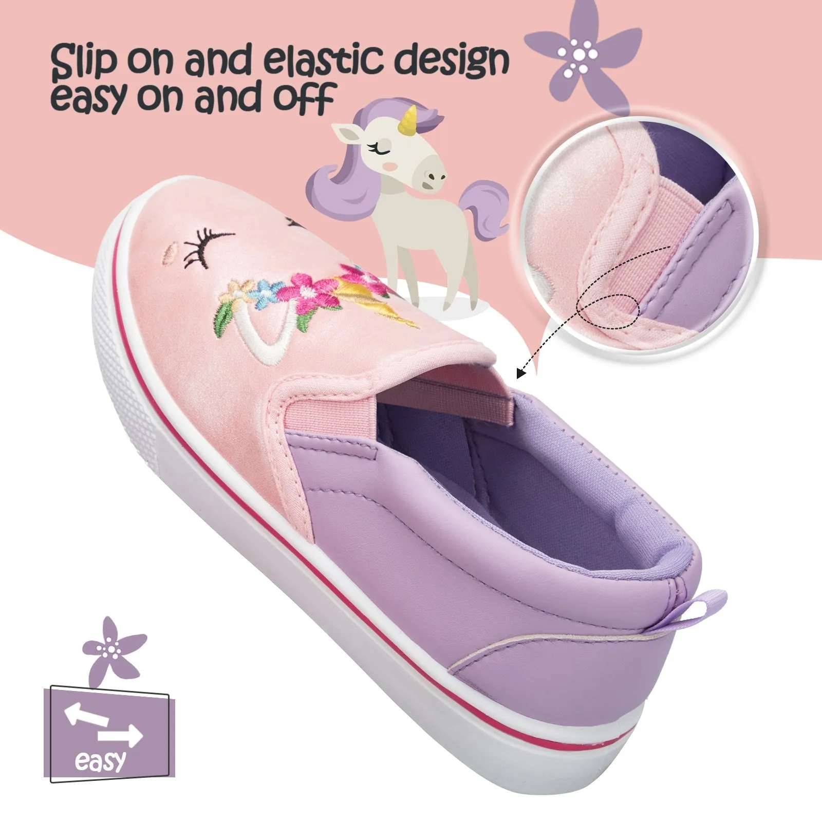 Pink and Purple Paneled Unicorn Embroidered Slip-ons