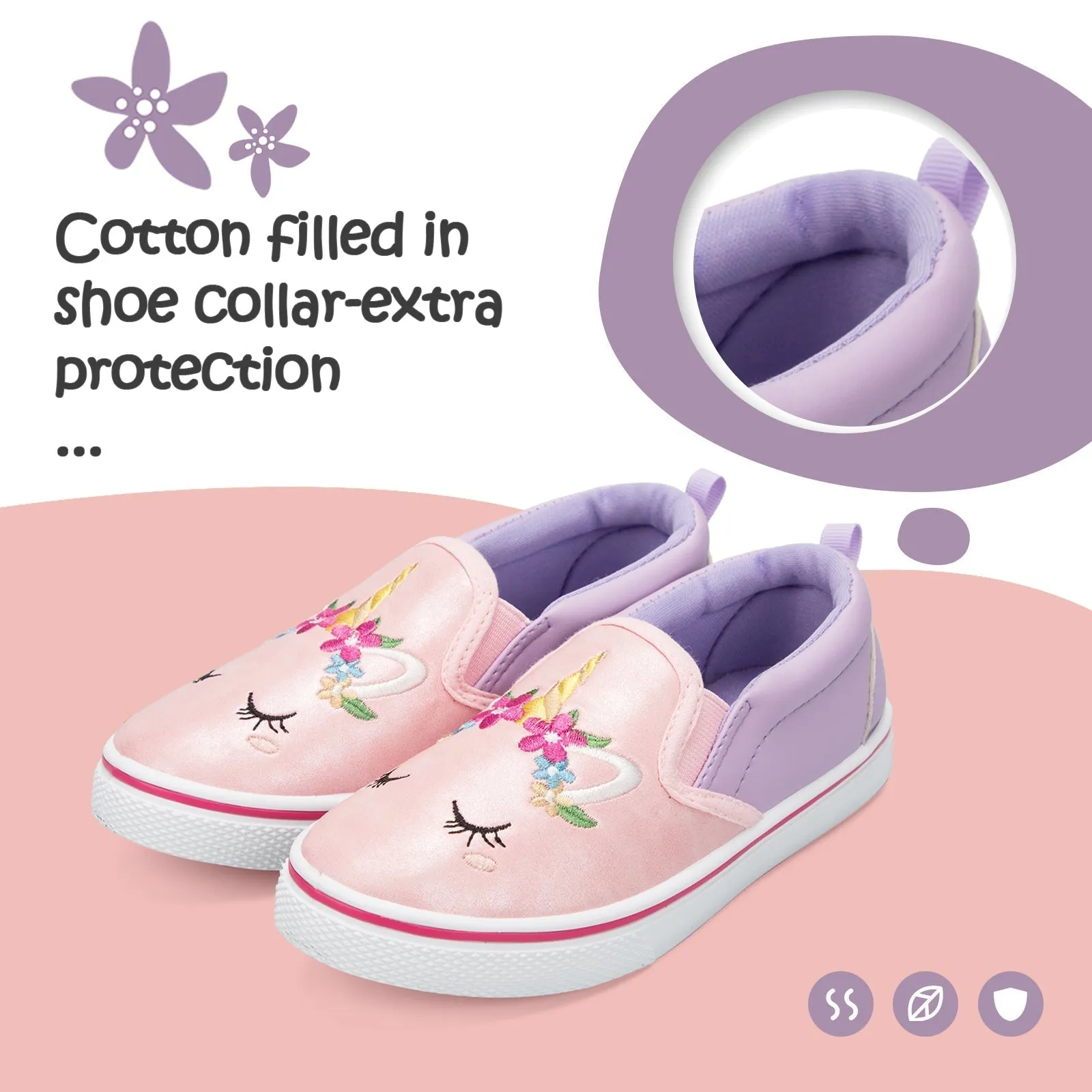 Pink and Purple Paneled Unicorn Embroidered Slip-ons
