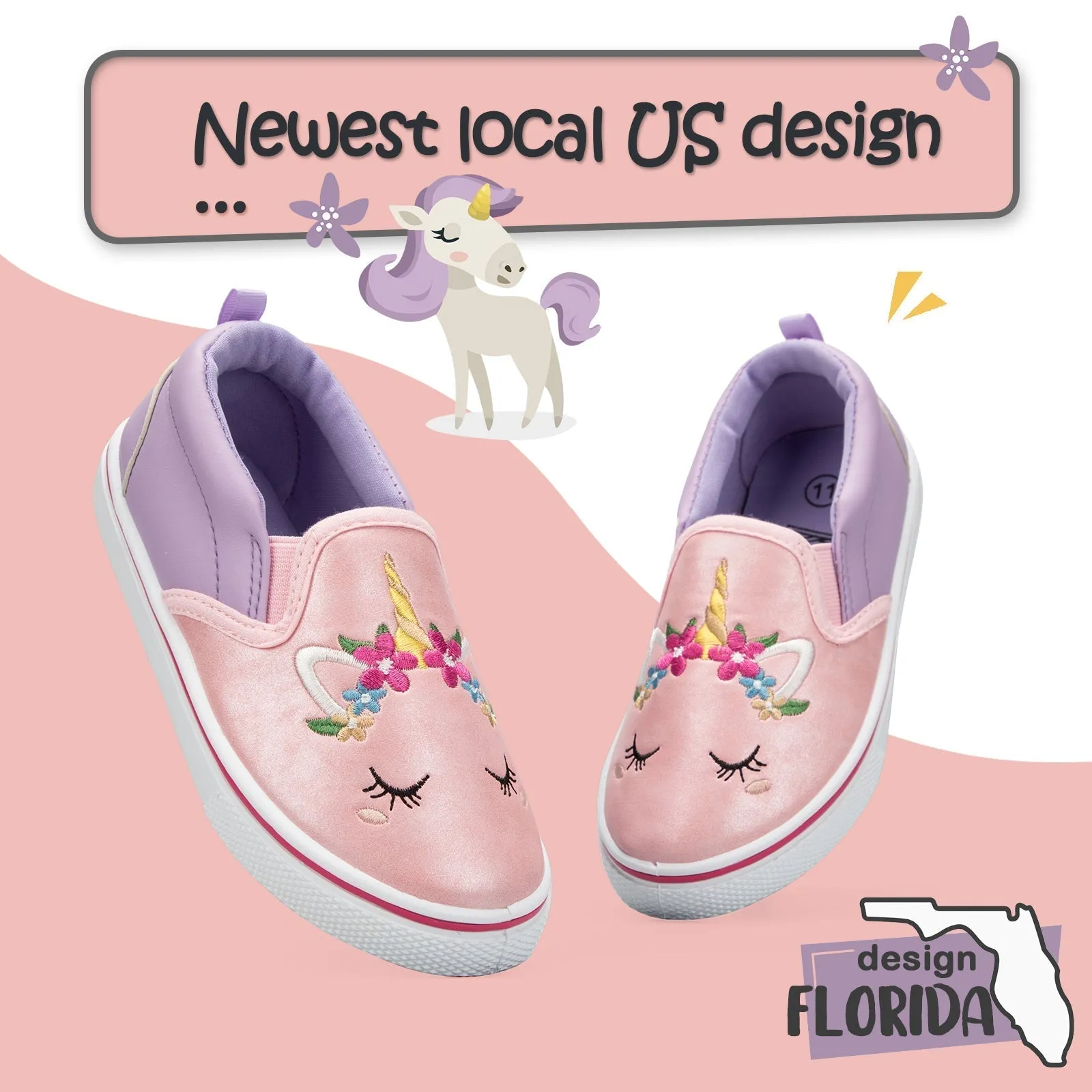 Pink and Purple Paneled Unicorn Embroidered Slip-ons